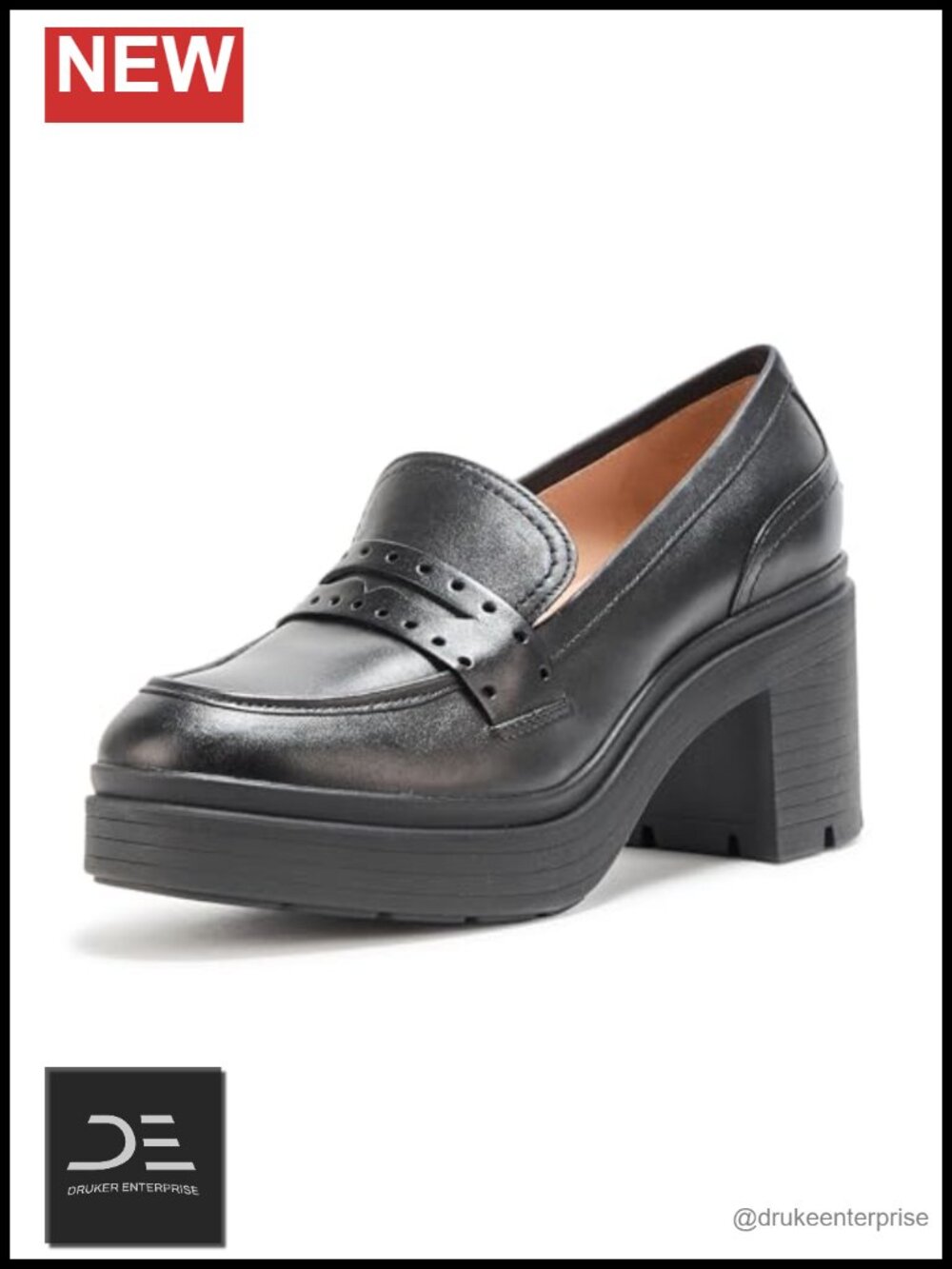 Women's Pacy Heeled Penny Loafers Kitten Heel Leather Pull-On